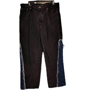 BoohooMAN Distressed Baggy Black Jeans Mens 36 Wide Leg Denim Patches Grunge